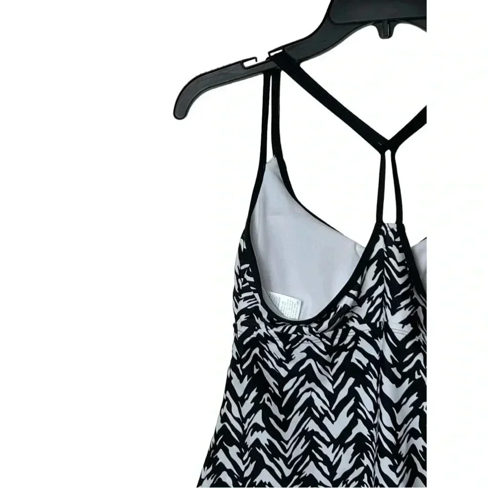 1712. KONA SOL SPAGHETTI STRAP TANKINI SWIMSUIT TOP SIZE SMALL BLACK/WHITE COLOR